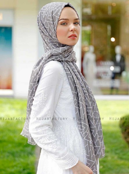 Tharaa - Hijab à Motifs Gris Foncé - Sal Evi