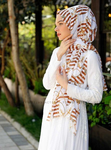 Ulima - Hijab à Motifs Marron - Sal Evi