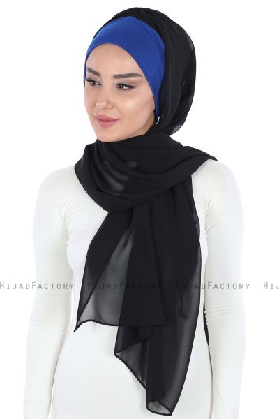 Vera - Hijab Chiffon Pratique Bleu & Noir