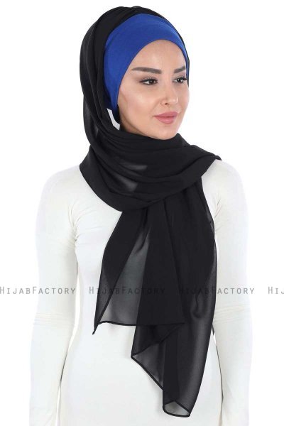 Vera - Hijab Chiffon Pratique Bleu & Noir