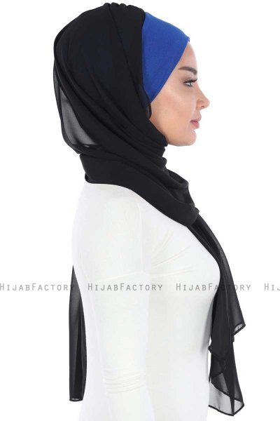 Vera - Hijab Chiffon Pratique Bleu & Noir