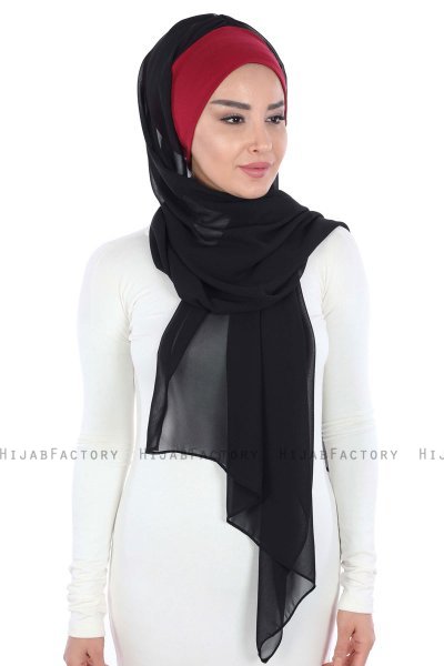 Vera - Hijab Chiffon Pratique Bordeaux & Noir