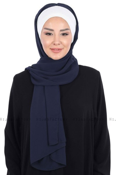 Vera - Hijab Chiffon Pratique Crème & Bleu Marin