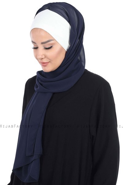 Vera - Hijab Chiffon Pratique Crème & Bleu Marin