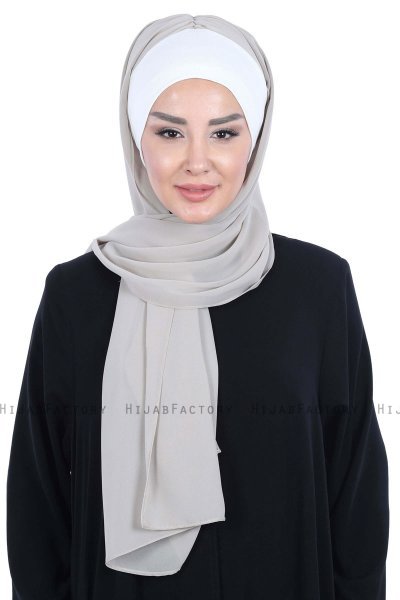 Vera - Hijab Chiffon Pratique Crème & Taupe