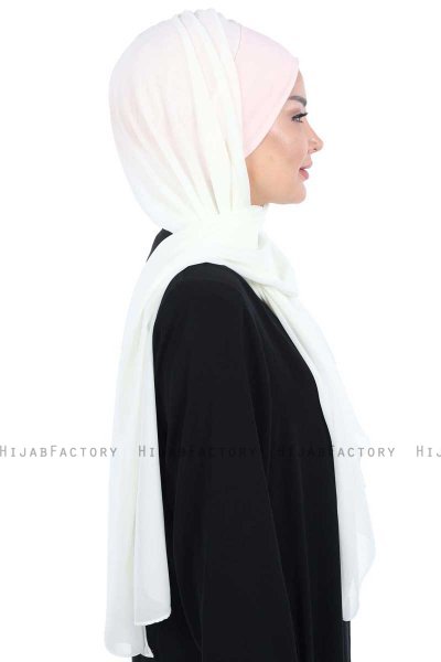 Vera - Hijab Chiffon Pratique Vieux Rose & Creme