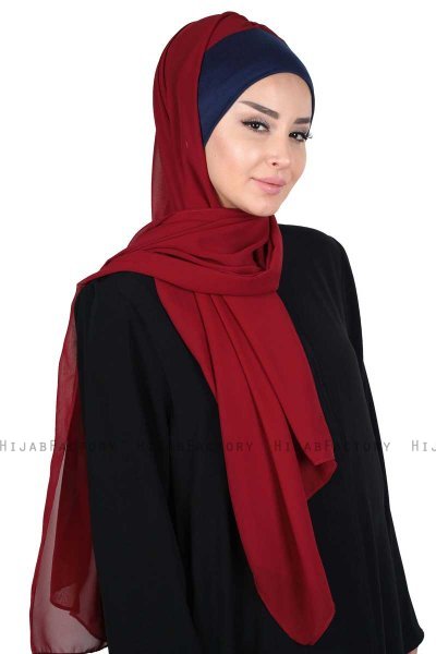 Vera - Hijab Chiffon Pratique Bleu Marin & Bordeaux
