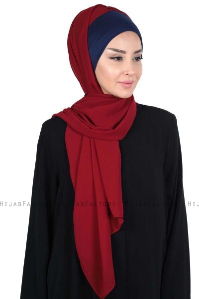 Vera - Hijab Chiffon Pratique Bleu Marin & Bordeaux
