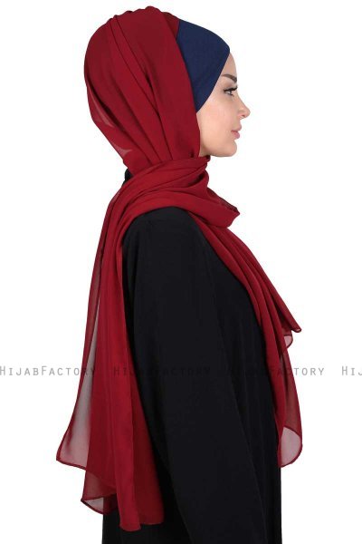 Vera - Hijab Chiffon Pratique Bleu Marin & Bordeaux