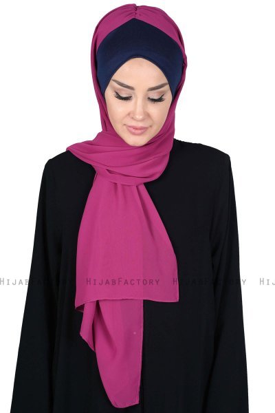 Vera - Hijab Chiffon Pratique Bleu Marin & Fuchsia