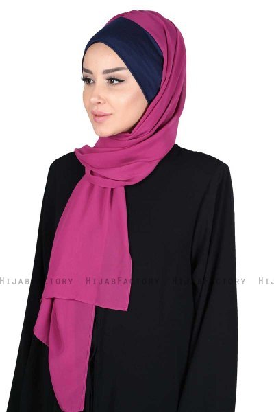Vera - Hijab Chiffon Pratique Bleu Marin & Fuchsia