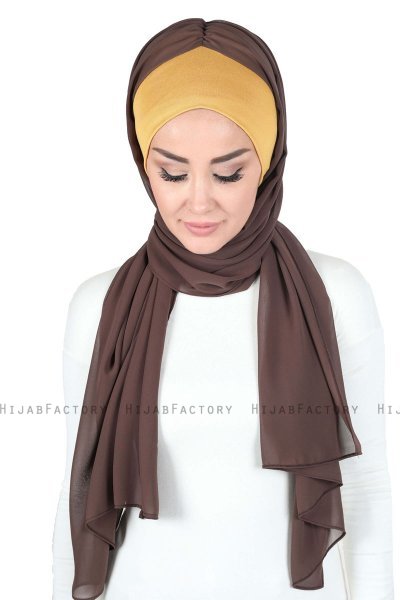 Vera - Hijab Chiffon Pratique Moutarde & Marron