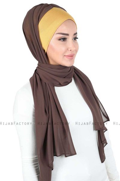 Vera - Hijab Chiffon Pratique Moutarde & Marron