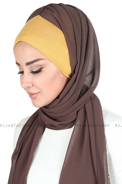 Vera - Hijab Chiffon Pratique Moutarde & Marron