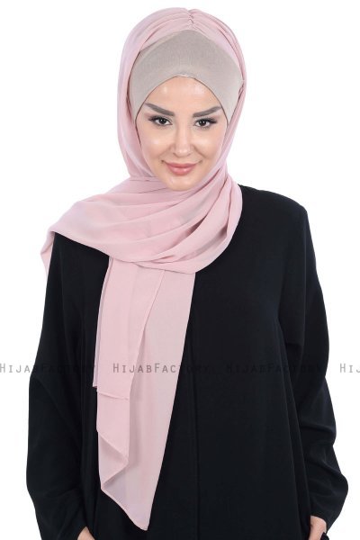Vera - Hijab Chiffon Pratique Taupe & Vieux Rose