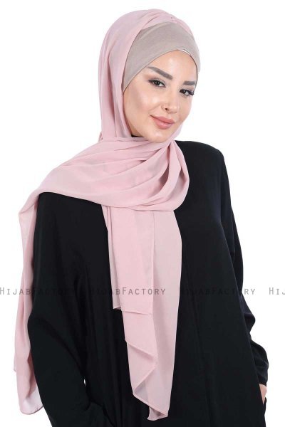 Vera - Hijab Chiffon Pratique Taupe & Vieux Rose