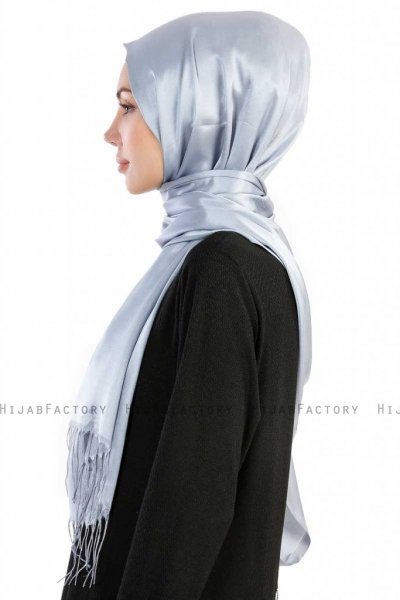 Verda Grå Satin Hijab Sjal Madame Polo 130012-3