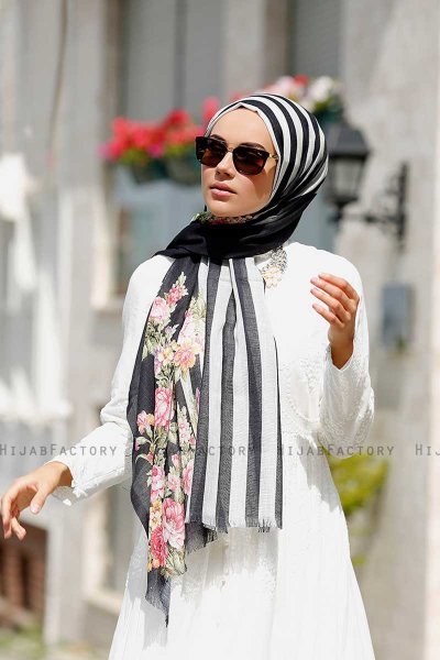 Vezna - Hijab à Motifs Noir - Sal Evi