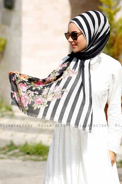 Vezna - Hijab à Motifs Noir - Sal Evi