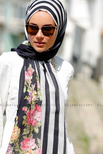 Vezna - Hijab à Motifs Noir - Sal Evi