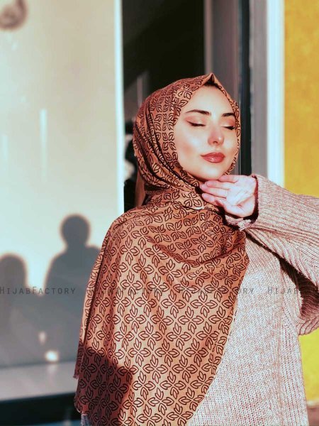 Wahida - Hijab A Motifs En Coton Cannelle - Mirach