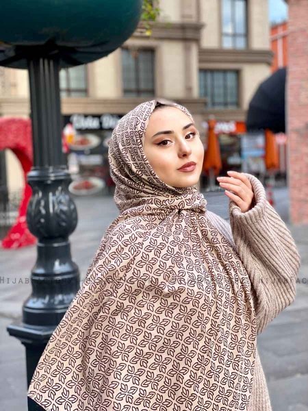 Wahida - Hijab A Motifs En Coton Taupe - Mirach