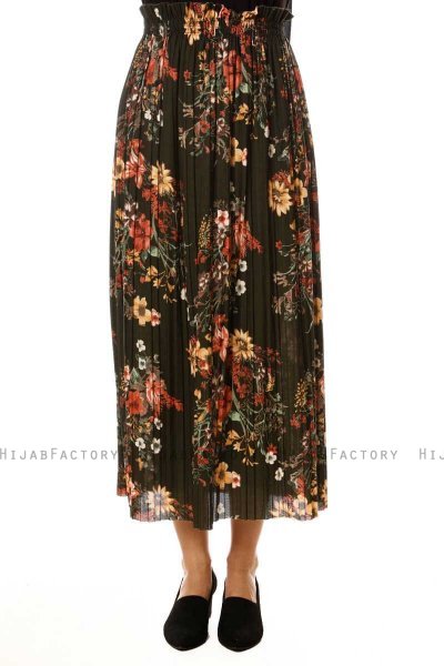Yamina - Jupe A Fleurs Kaki - Burun