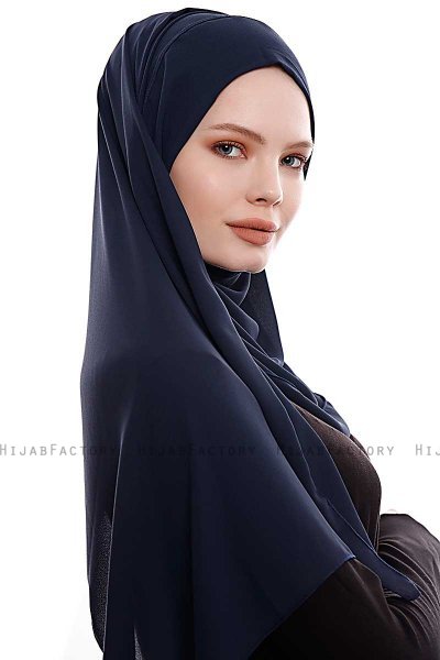 Yara - Hijab Crepe Pratique One-Piece Bleu Marin