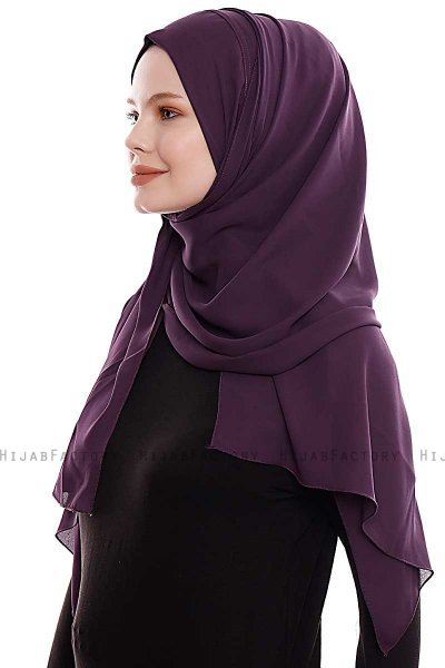 Yara - Hijab Crepe Pratique One-Piece Violet Foncé