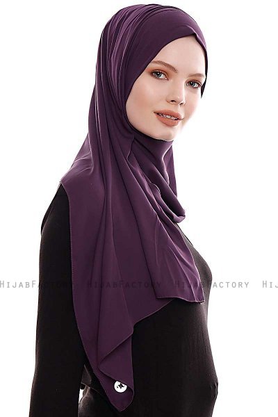 Yara - Hijab Crepe Pratique One-Piece Violet Foncé