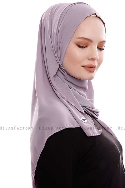Yara - Hijab Crepe Pratique One-Piece Gris Pierre