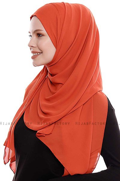 Yara - Hijab Crepe Pratique One-Piece Rouge Brique