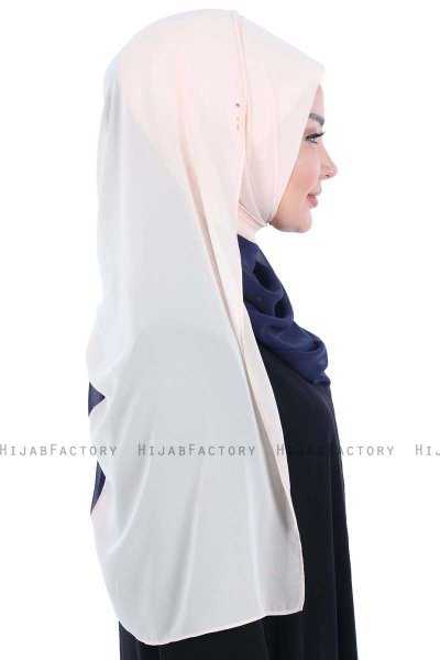 Ylva - Hijab Chiffon Pratique Beige & Bleu Marin