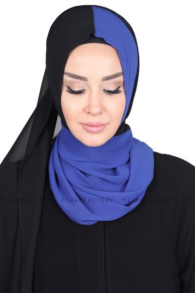 Ylva - Hijab Chiffon Pratique Bleu & Noir
