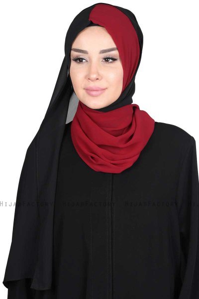 Ylva - Hijab Chiffon Pratique Bordeaux & Noir