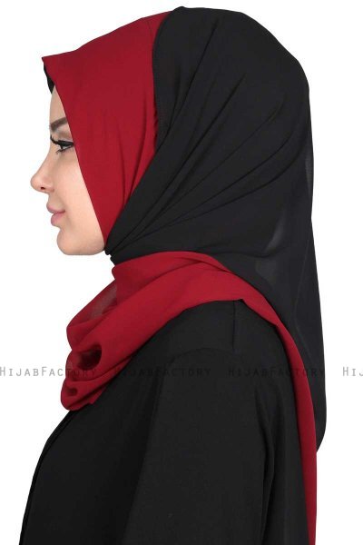 Ylva - Hijab Chiffon Pratique Bordeaux & Noir