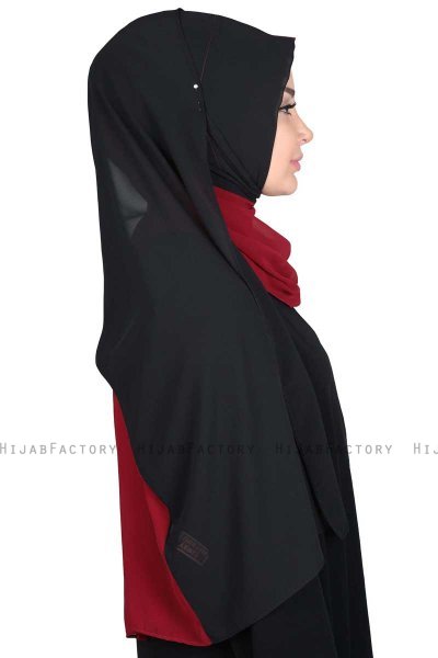 Ylva - Hijab Chiffon Pratique Bordeaux & Noir