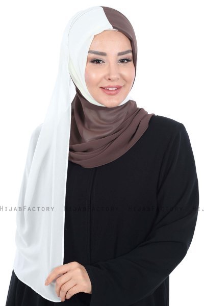 Ylva - Hijab Chiffon Pratique Marron & Crème