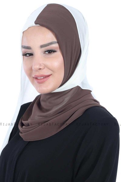 Ylva - Hijab Chiffon Pratique Marron & Crème