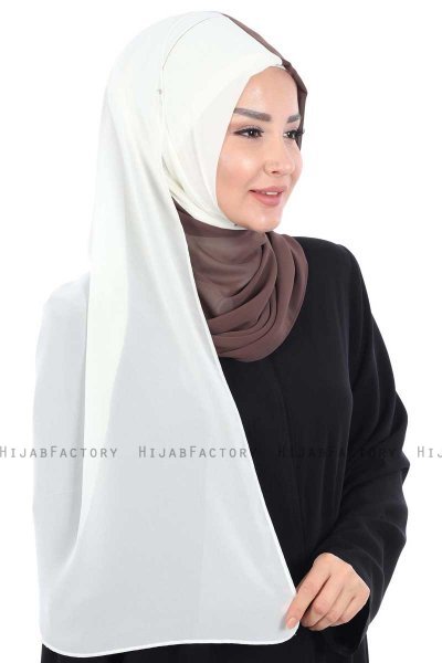 Ylva - Hijab Chiffon Pratique Marron & Crème
