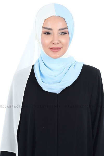 Ylva - Hijab Chiffon Pratique Crème & Bleu Clair