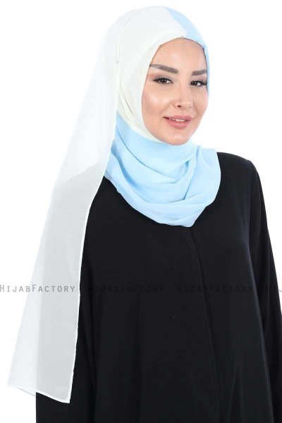 Ylva - Hijab Chiffon Pratique Crème & Bleu Clair
