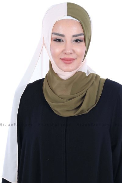 Ylva - Hijab Chiffon Pratique Kaki & Beige