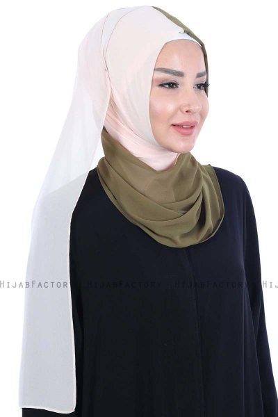 Ylva - Hijab Chiffon Pratique Kaki & Beige