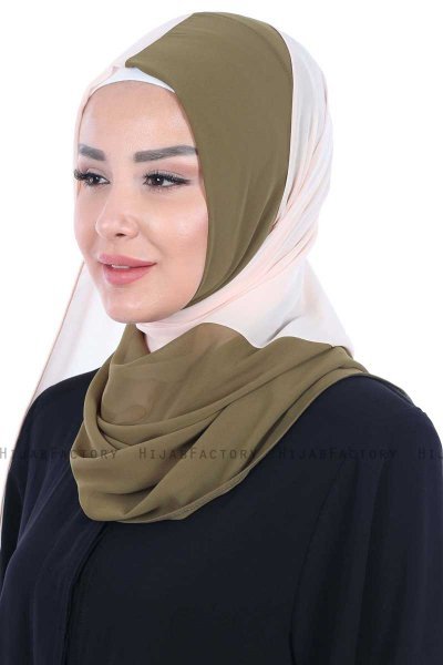 Ylva - Hijab Chiffon Pratique Kaki & Beige
