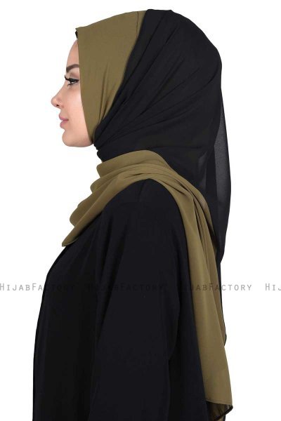 Ylva - Hijab Chiffon Pratique Kaki & Noir