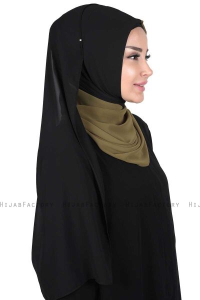 Ylva - Hijab Chiffon Pratique Kaki & Noir