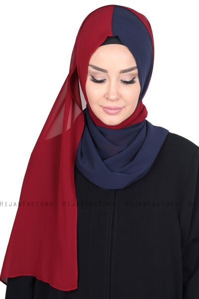 Ylva - Hijab Chiffon Pratique Bleu Marin & Bordeaux