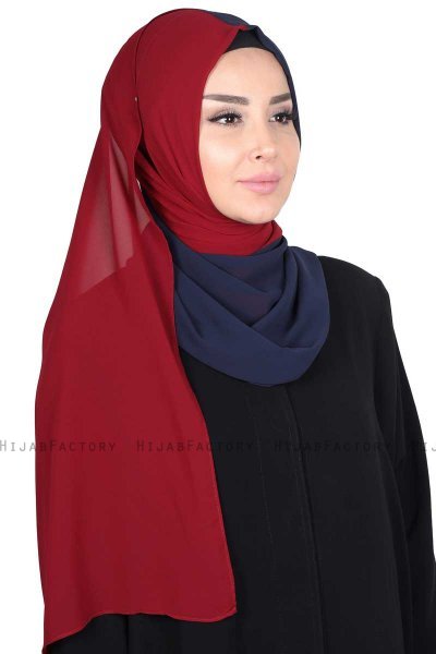 Ylva - Hijab Chiffon Pratique Bleu Marin & Bordeaux
