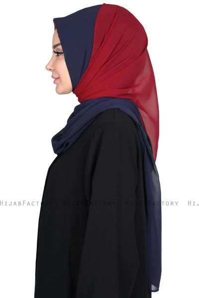 Ylva - Hijab Chiffon Pratique Bleu Marin & Bordeaux